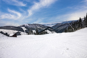 winter mountain landscape, resort Jasna, Tatras, Slovakia.