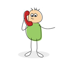 Cute little cartoon stick figure taking a call