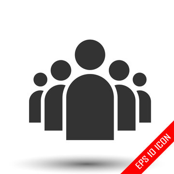 Community icon. Group of five people. Share symbol. Group of people flat icon.