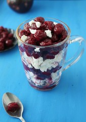Dessert with cottage cheese and cherries