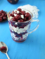 Dessert with cottage cheese and cherries