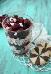 Dessert with cottage cheese and cherries
