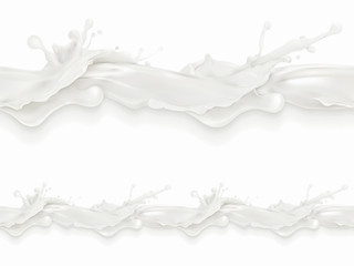 Splashes of milk, milky flow, seamless vector pattern