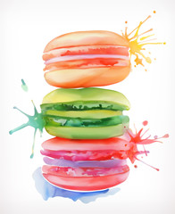 Macarons vector illustration, watercolor painting, isolated on a white background