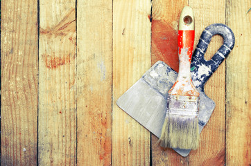 Trowel and paint brush