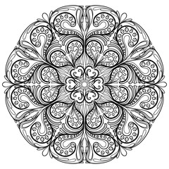 Vector Beautiful Deco Black Mandala, Patterned Design Element, Ethnic Amulet, round floral motif pattern