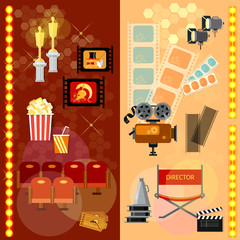 Cinema banner film industry template tickets popcorn soda vector