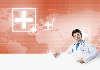 Doctor with banner