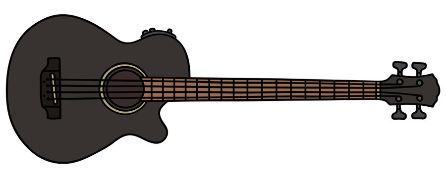 Black acoustic bass guitar / Hand drawing, vector illustration