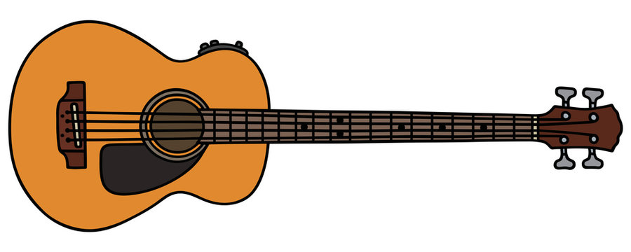 Blue acoustic bass guitar / Hand drawing, vector illustration