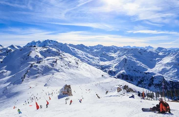 Raamstickers View of snow covered Courchevel slope in French Alps. Ski Resort © Nikolai Korzhov