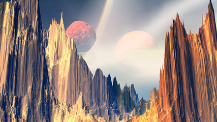 Obrazy na Plexi  Fantazja obcej planety. Skały i niebo. ilustracja 3D
