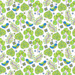 Beautiful Flowers set, Vector seamless pattern.