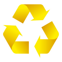 Recycle symbol of conservation yellow icon isolated on white background. 3D. Vector Illustration