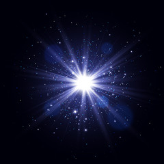 Glow light effect. Glowing sparks. Star burst with sparkles. Vector light effect