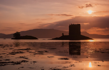 Ruins Scottish Castle Stalker at sunset