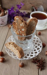 Italian biscotti cookies with a cup of tea