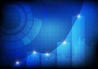 Vector :  Increasing bars and line graph chart with abstract cir