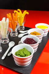 Healthy snacks - four colorful vegetable mousses