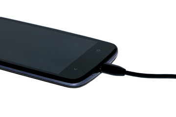 smartphone and charger on a white background