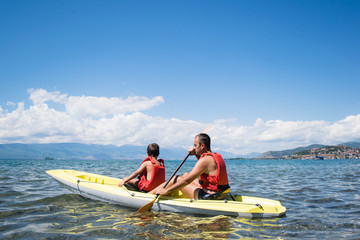 Father and son kayaking