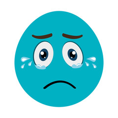 blue cartoon face crying,vector graphic