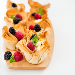 Homemade Filo Pastry Baskets with Mascarpone Cream and Berries