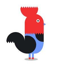 Cute cartoon, geometric style rooster vector illustration.
