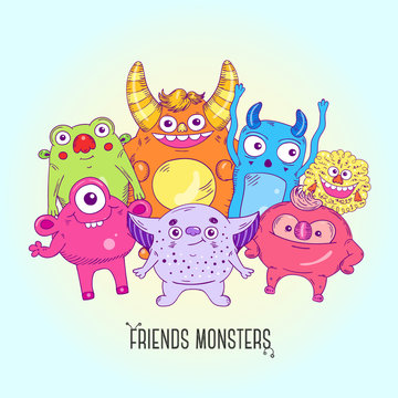 Cartoon cute character Monsters. Vector illustration.