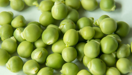 green pea pod, green peas, on white background