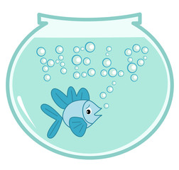 cute cartoon blue fish in a bowl funny vector illustration
