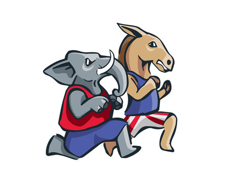 USA Democrat Vs Republican Election Match Cartoon -  Long Hours Marathon Competition