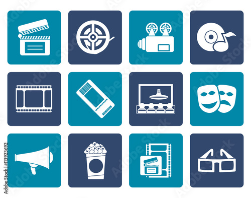 "Flat Movie theatre and cinema icons - vector icon set" Stockfotos und lizenzfreie Vektoren auf