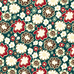 Hand drawn floral seamless patterns ornaments in boho style.Vect