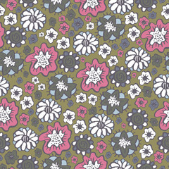Hand drawn floral seamless patterns ornaments in boho style.Vect
