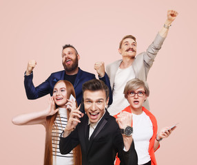 Group of happy people, news, sale, success concept