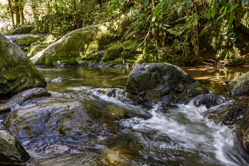Naklejka na ściany i meble River running through the rocks and the rainforest of the national park of Itatiaia