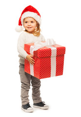 Full portrait of little girl with big present