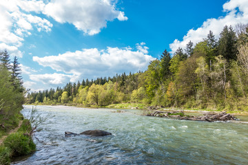 Grüne Isar zwischen Ascholding, Geretsried und Wolfratshausen in Oberbayern 