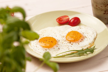 Healthy breakfast. Scrambled eggs with vegetables.