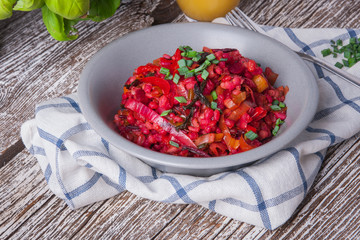 Bowl of buckwheat groats with vegetables