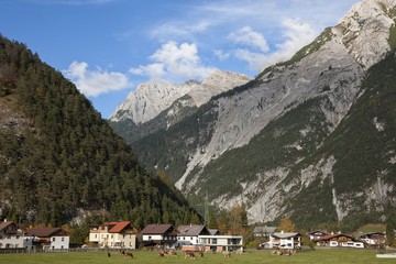 Fototapeta na wymiar Alps, alpine village in the valley, Germany