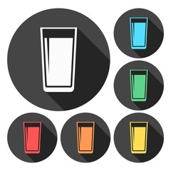 Glass of water icons set with long shadow