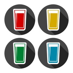 Glass of water icons set with long shadow
