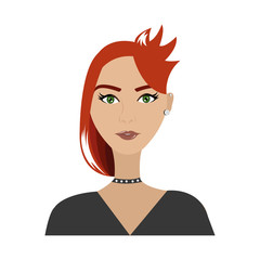 Cartoon avatar woman with red colorful hair over isolated background front view,vector illustration
