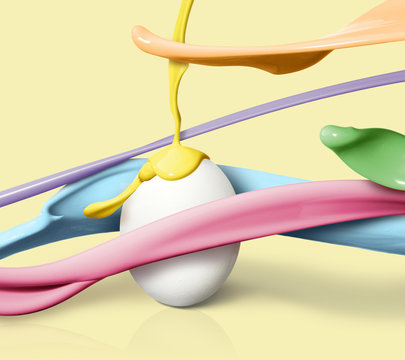Egg surrounded by multicolored strands