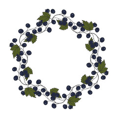 Round wreath  with blackcurrant berry. Round frame.