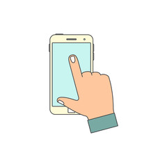 Hand touching blank screen.