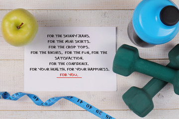 Fitness woman motivation background. Inspirational quote. Sport, success, weight loss concept