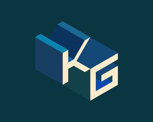 KG isometric 3D letter logo. three-dimensional stock vector alphabet font typography design.